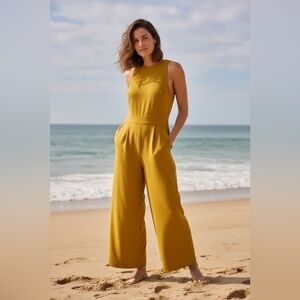 Gabrielle Union Elegant Mustard Sleeveless Jumpsuit